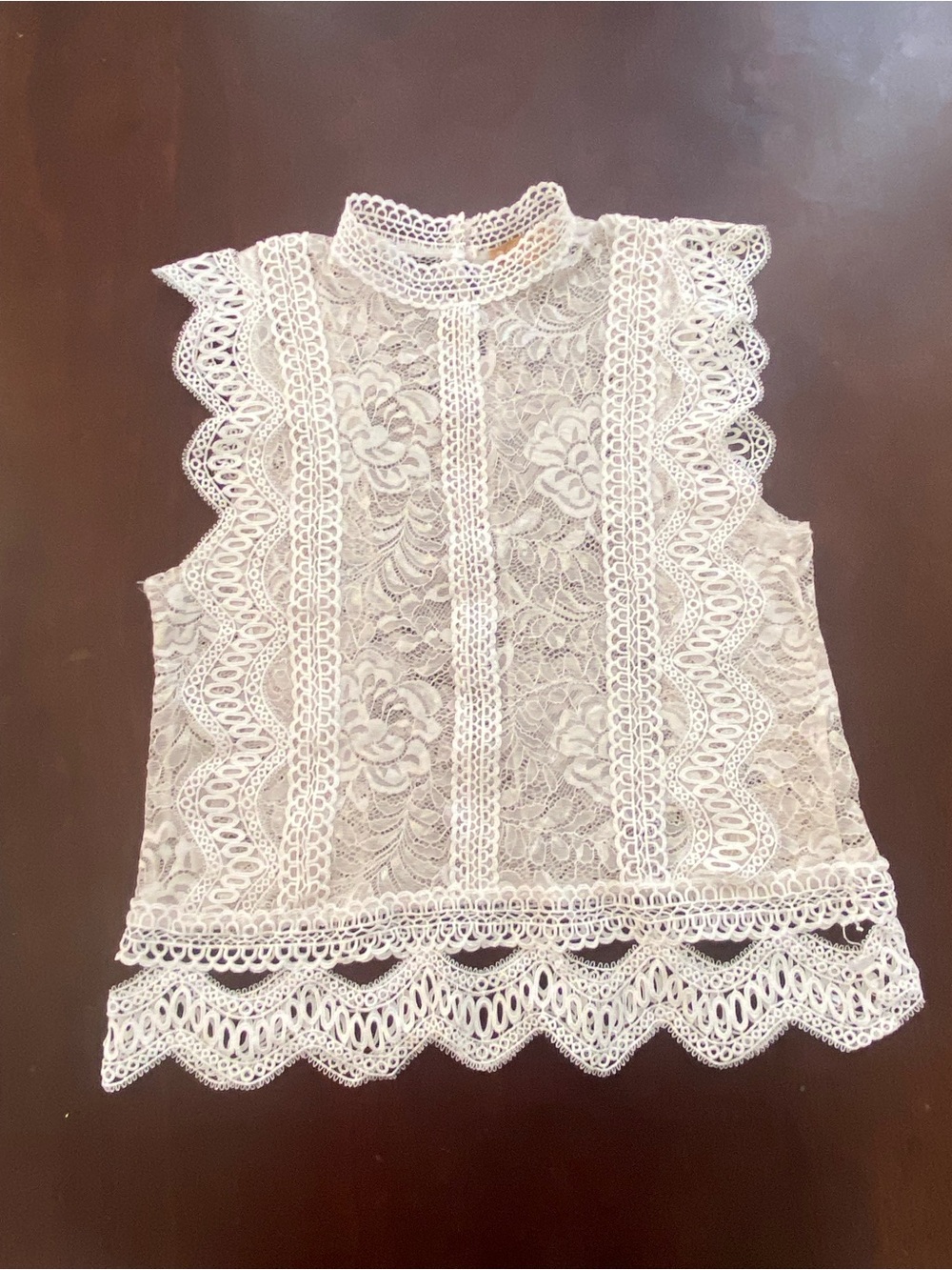 Lavish Cream Lace Mock Neck Sleeveless Camisole